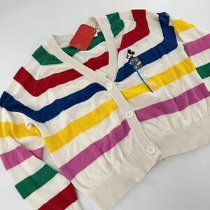 NWT Disney Cardigan Sweater Mickey Mouse Disney 100 Striped Women L Multicolor